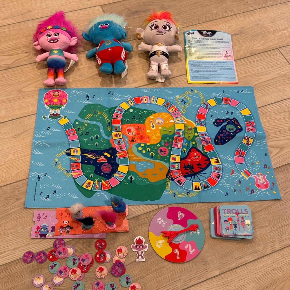 BUNDLE: Dreamworks Trolls Plushes & Trolls World Tour Game